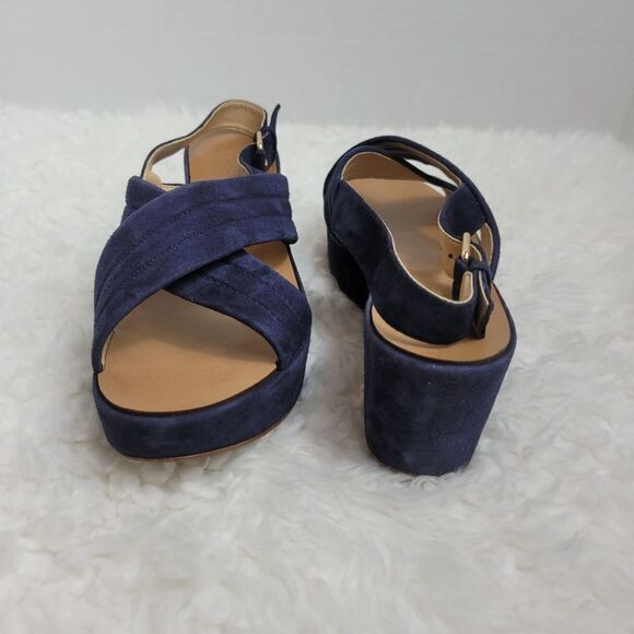 J.Crew Marcie Womens Shoes Size 9 Blue Suede Platform Wedge Sling back Sandal - Picture 7 of 12